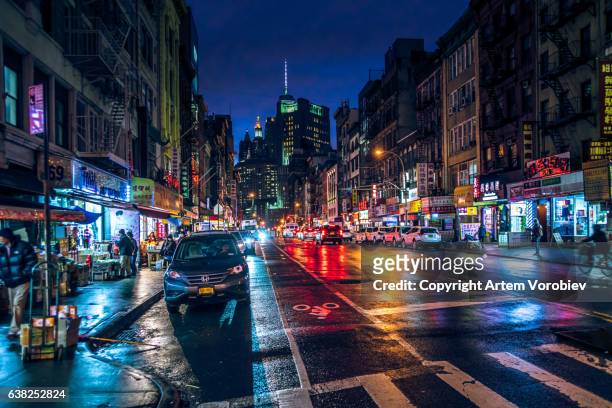 chinatown at night - nyc nightlife stock pictures, royalty-free photos & images
