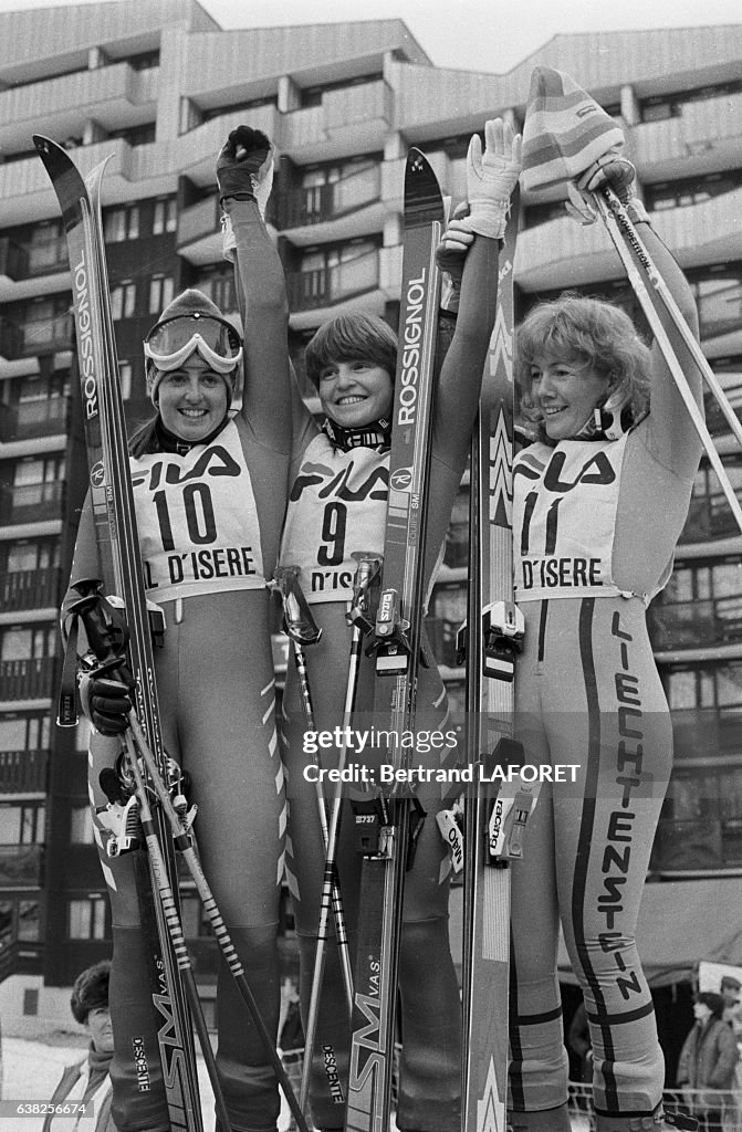 Tamara McKinney, Erika Hess et Hanni Wenzel en 1982