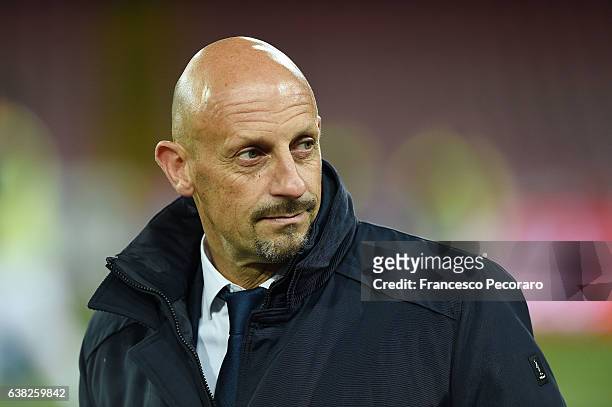 Spezia coach Domenico Di Carlo looks on during the TIM Cup match between SSC Napoli and AC Spezia at Stadio San Paolo on January 10, 2017 in Naples,...