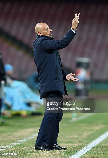Spezia coach Domenico Di Carlo gestures during the TIM Cup match between SSC Napoli and AC Spezia at Stadio San Paolo on January 10, 2017 in Naples,...