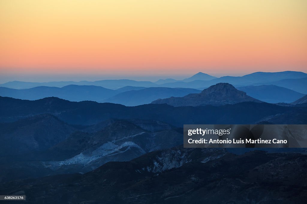 Mountain range at sunset