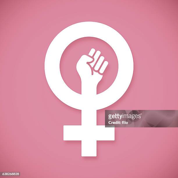 female power raised fist - women stock illustrations