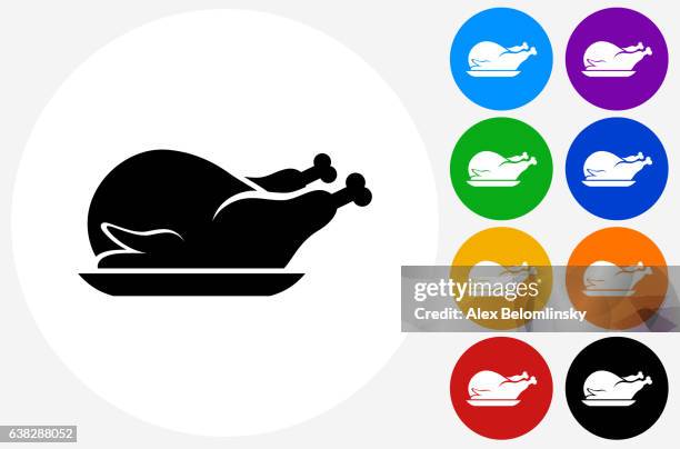 poultry dish icon on flat color circle buttons - turkey meat white background stock illustrations