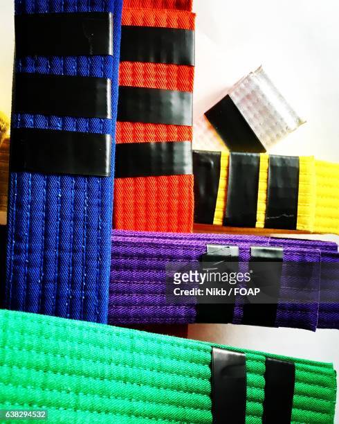 high angle view of martial art belts - karate belt stock pictures, royalty-free photos & images