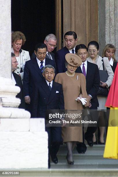 Emperor Akihito and Empress Michiko visit St. Pierre Cathedral on May 22, 2000 in Geneva, Switzerland.