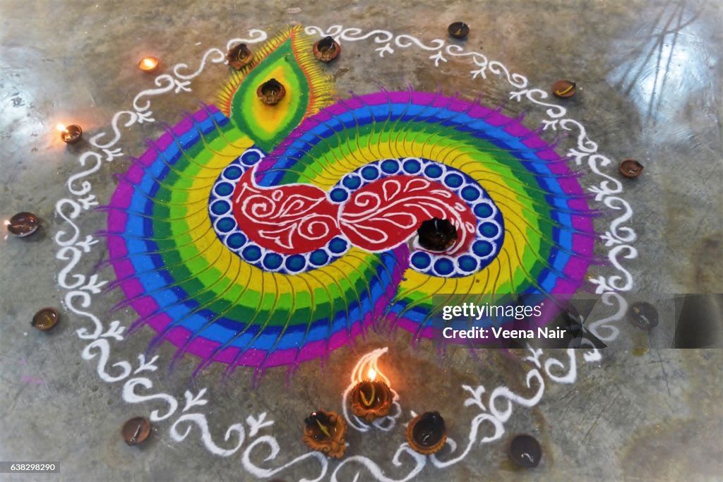Traditional,colourful Rangoli/Alapana/Kolam taken during Diwali at Ahmedabad