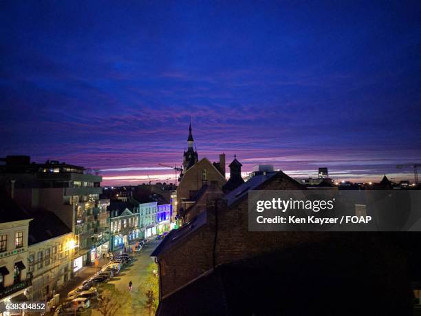 city view at night - hasselt stock pictures, royalty-free photos & images