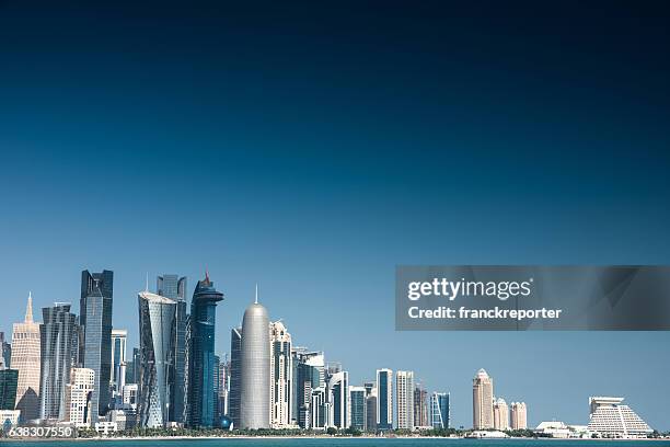 doha skyline of the downtown in qatar - qatar skyline stock pictures, royalty-free photos & images