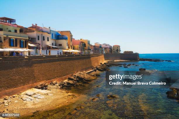 the sea promenade of alghero, sardinia, italy - alghero stock pictures, royalty-free photos & images