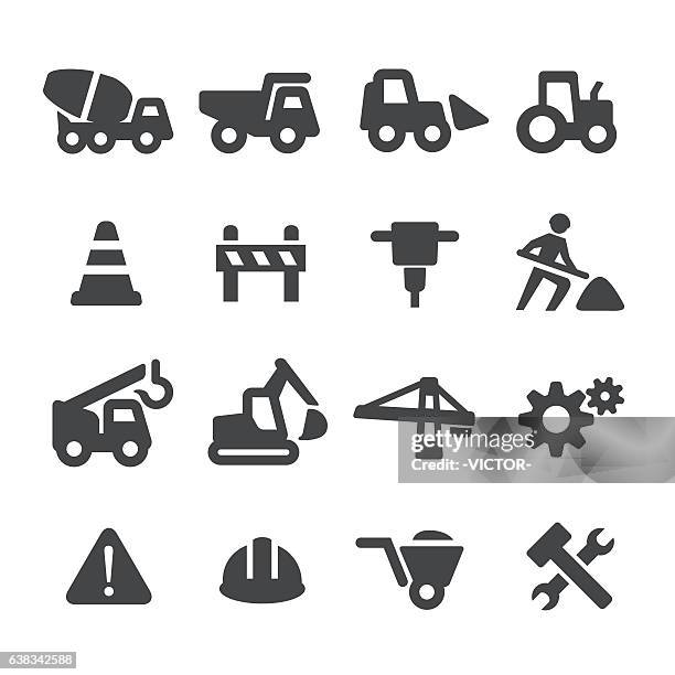 ilustraciones, imágenes clip art, dibujos animados e iconos de stock de conjunto de iconos en construcción - acme series - señal-de-obras-en-la-vía