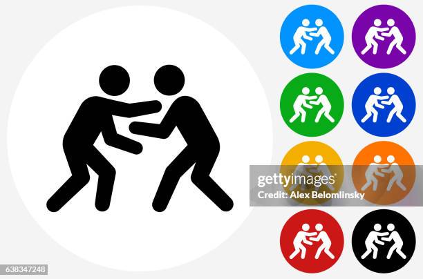 wrestling-symbol auf flachen farbkreis-tasten - ringen stock-grafiken, -clipart, -cartoons und -symbole