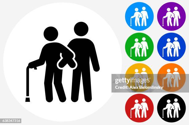 elderly assistance icon on flat color circle buttons - helping elderly stock illustrations