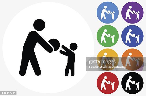 playing icon on flat color circle buttons - catching ball stock illustrations