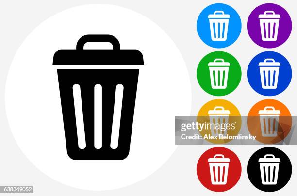 papierkorb-symbol auf flachen farbkreis-tasten - wastepaper basket stock-grafiken, -clipart, -cartoons und -symbole