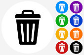 Trash Can Icon on Flat Color Circle Buttons