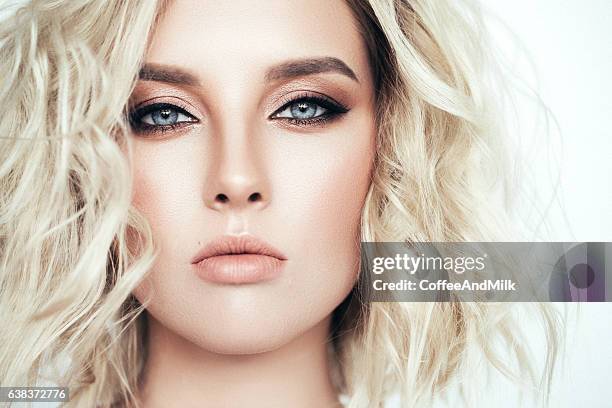 beautiful woman with stylish hairstyle - beautiful woman and eyeshadow stock pictures, royalty-free photos & images