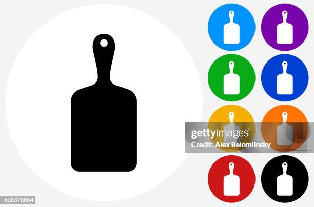 cutting board icon on flat color circle buttons - round cutting board stock illustrations
