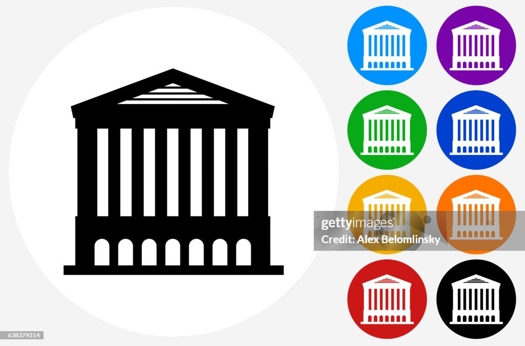 Opera House Icon on Flat Color Circle Buttons