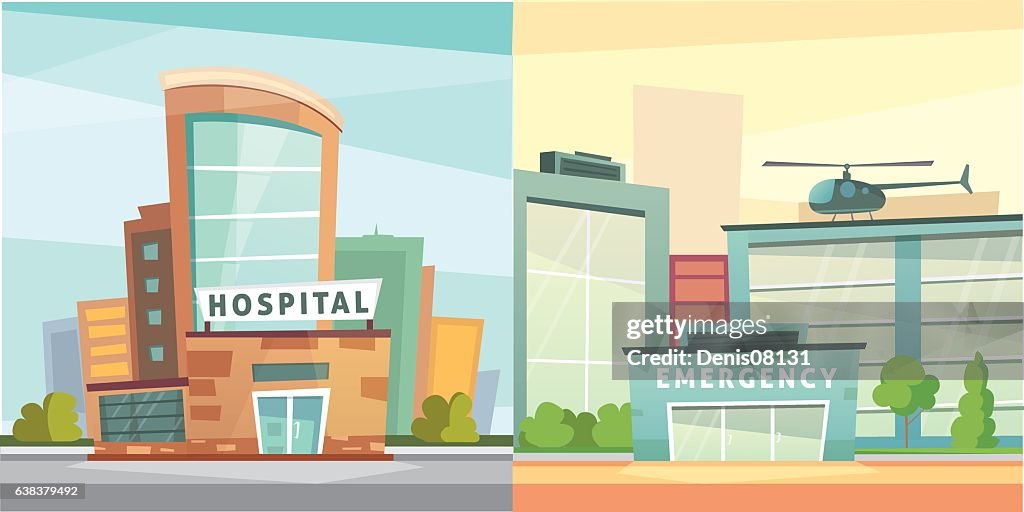 Establecer Hospital Edificio De Dibujos Animados Ilustración Vectorial  Moderna Clínica Médica Y Ilustración de stock - Getty Images