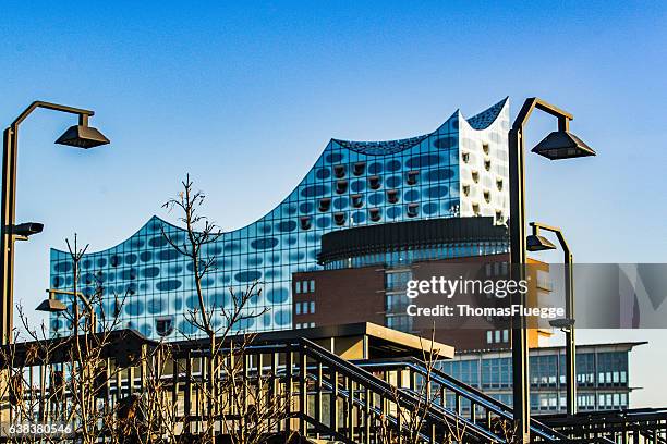 elbphilharmonie al atardecer en hamburgo - lichtquelle fotografías e imágenes de stock