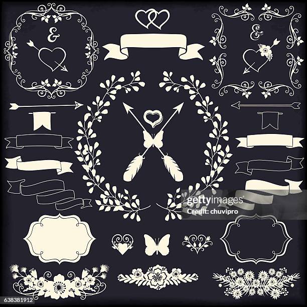 floral design-elemente für hochzeiten und dankbarkeit karten romantische sammlung - herz kranz stock-grafiken, -clipart, -cartoons und -symbole