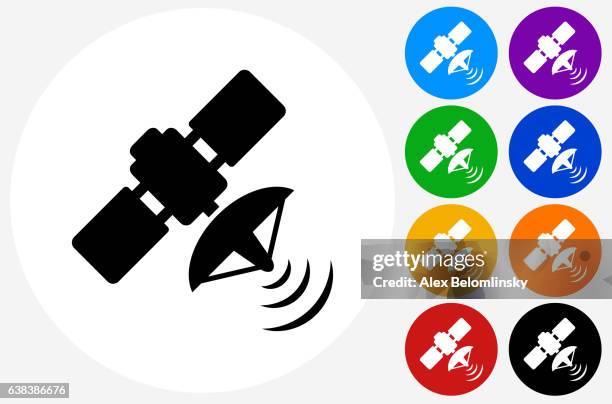 stockillustraties, clipart, cartoons en iconen met satellite icon on flat color circle buttons - satelliet