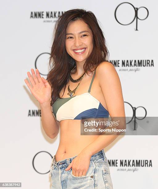 Personality Anne Nakamura attends Ocean Pacific/Anne Nakamura swimsuits promotional event on July 5, 2016 in Tokyo, Japan.