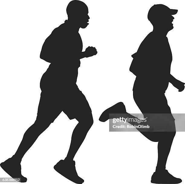 two athletic men running silhouette - sprinter isolated stock illustrations