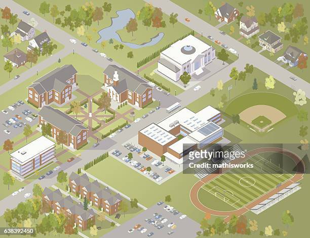 college campus illustration - satellite tracks stock-grafiken, -clipart, -cartoons und -symbole