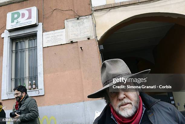 German artist Gunter Denming installs the stumbling blocks in Via Acqua Bullicante in Torpignattara in front of the house of partisan Valerio...