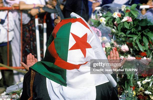 Funeral of Slimane Amirat and tribute to Mohamed Boudiaf, in Algiers, Algeria, on July 5, 1992.