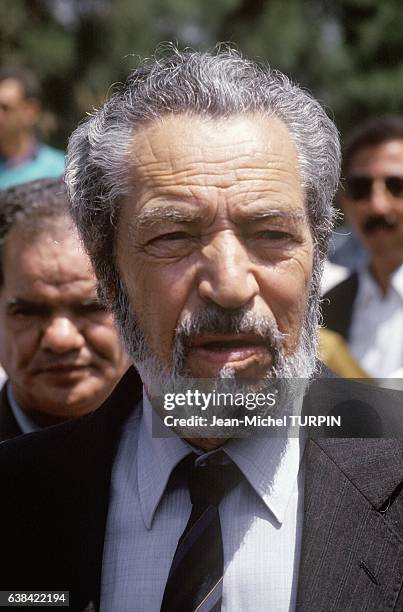 Former head of FLN Mohamed Cherif Messaadia at the funeral of Slimane Amirat and tribute to Mohamed Boudiaf, in Algiers, Algeria, on July 5, 1992.