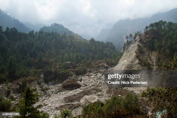 landslide on mount everest trek - landslide stock pictures, royalty-free photos & images