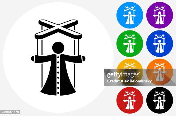 puppet icon on flat color circle buttons - puppet stage stock illustrations
