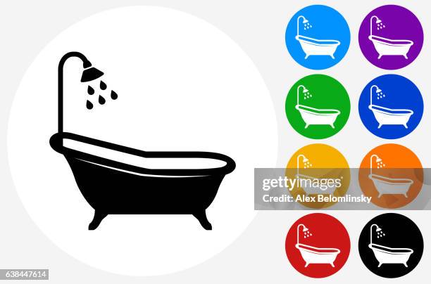 bathtub and shower icon on flat color circle buttons - bathroom render stock illustrations