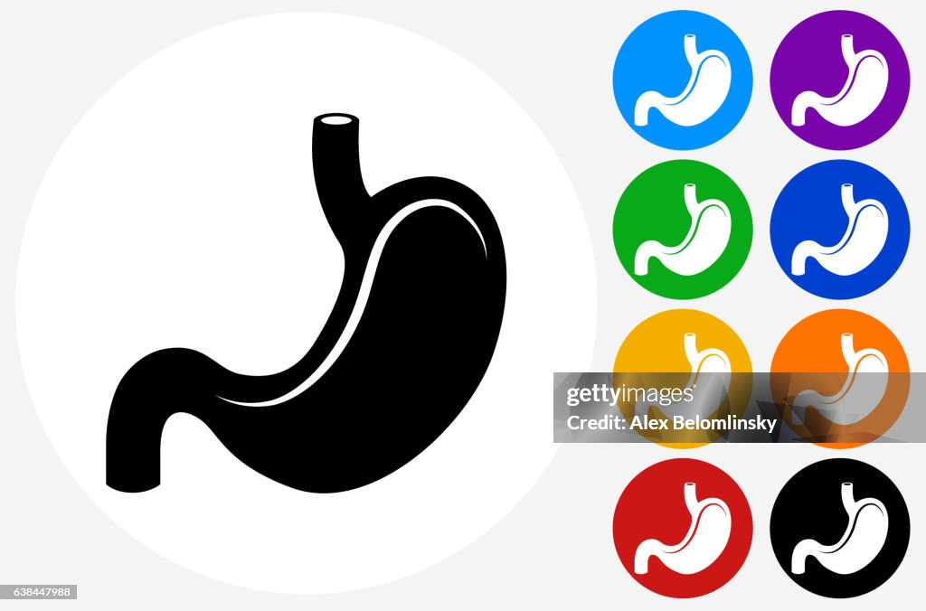 Icono de estómago en los botones de círculo de color plano