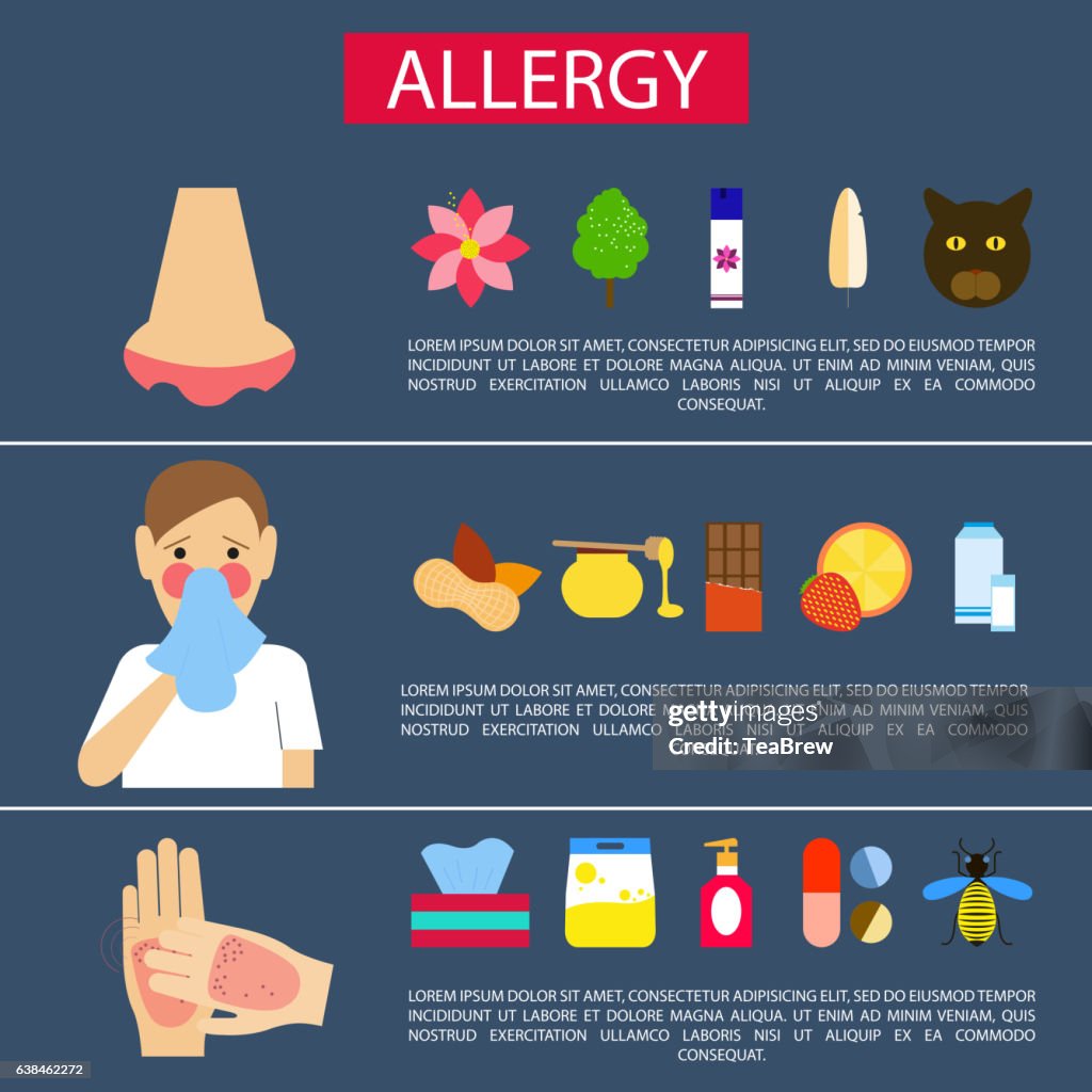 Allgey Allergy Symptoms Vector Illustration Flat Design High-Res Vector ...