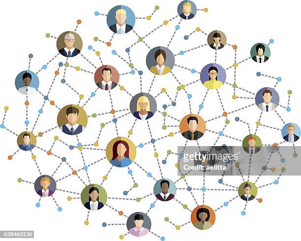 social network scheme, which contains people connected to each other. - customer relationship icon stock illustrations