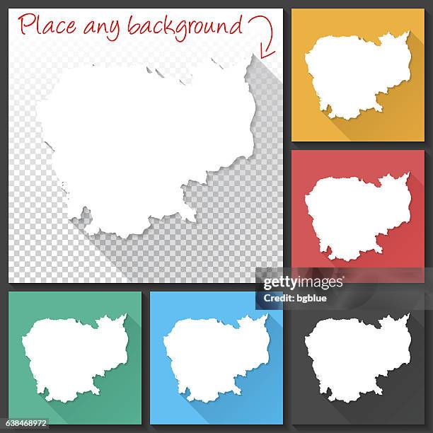 cambodia map for design, long shadow, flat design - phnom penh stock illustrations