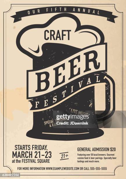 illustrations, cliparts, dessins animés et icônes de modèle de conception d’affiches du festival de la bière artisanale - chope de bière