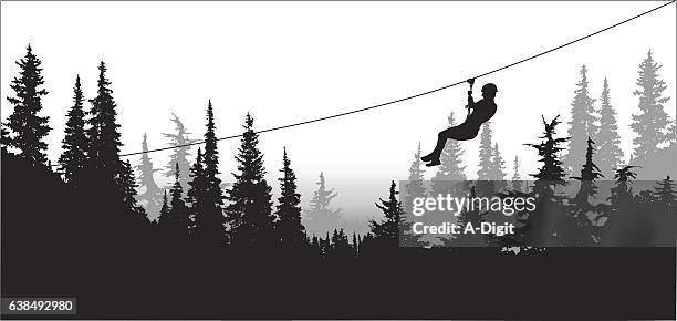 forest zip line abenteuer - steel cable stock-grafiken, -clipart, -cartoons und -symbole