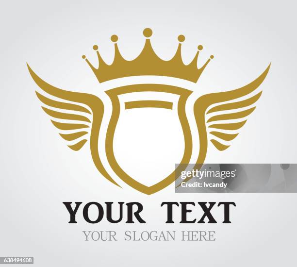 stockillustraties, clipart, cartoons en iconen met crown shield with wings - kroon hoofddeksel