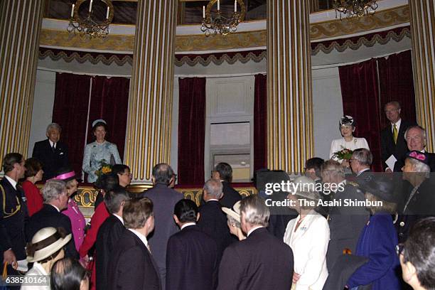 Emperor Akihito and Queen Silvia of Sweden, Empress Michiko of Japan and Carl XVI Gustaf of Sweden visit Gripsholm Castle on May 31, 2000 in...