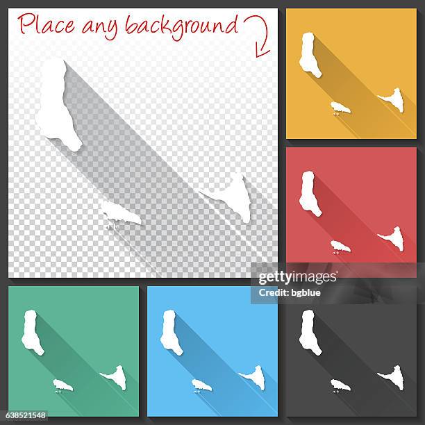 comoros map for design, long shadow, flat design - model blue background stock illustrations