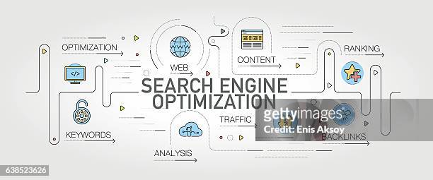 stockillustraties, clipart, cartoons en iconen met search engine optimization banner and icons - search engine