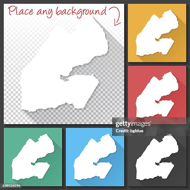 djibouti map for design, long shadow, flat design - model blue background stock illustrations