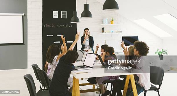 kids coding in school - kid coding stock pictures, royalty-free photos & images