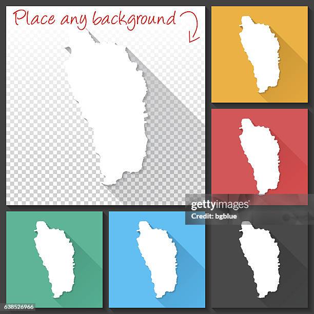 dominica map for design, long shadow, flat design - model blue background stock illustrations