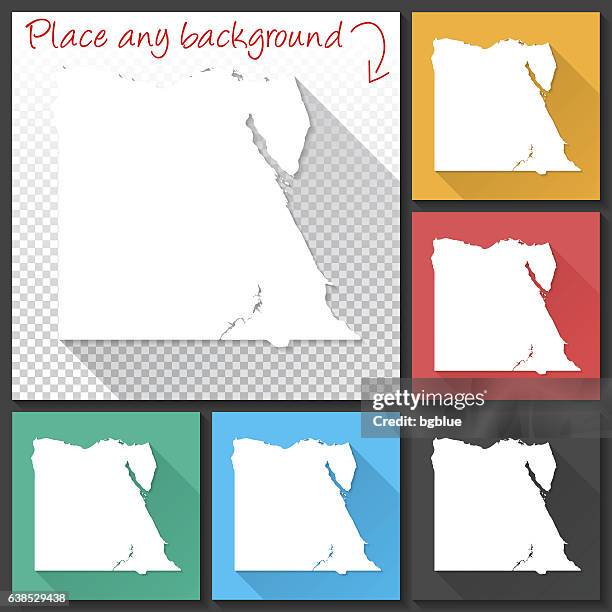 egypt map for design, long shadow, flat design - model blue background stock illustrations