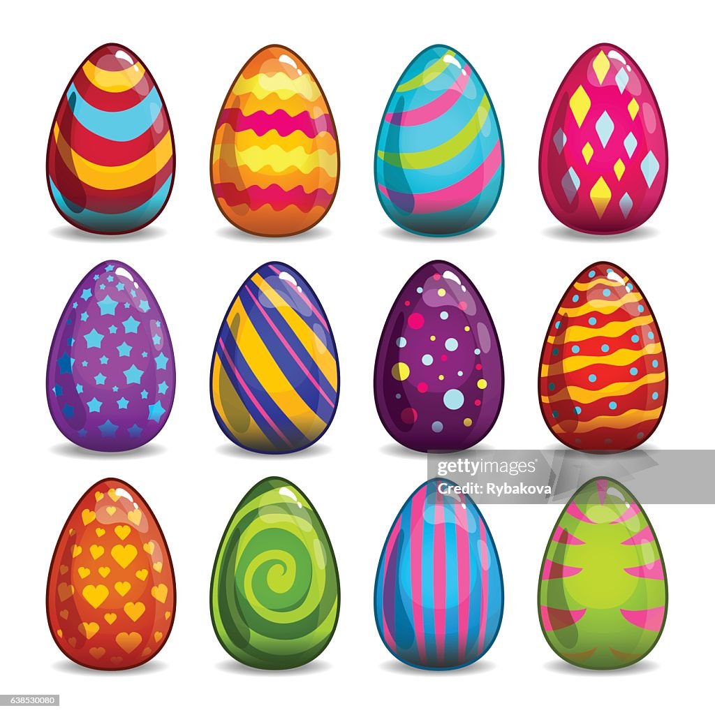 Gran Set Con Huevos De Pascua De Dibujos Animados Ilustración de stock -  Getty Images